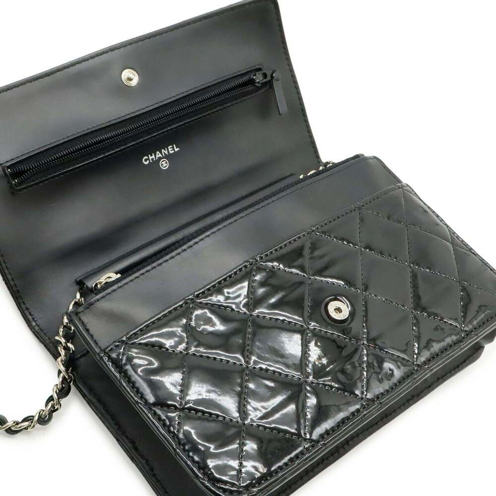 CHANEL Matelassé Coco Mark Wallet Chain Shoulder Bag Enamel Patent Leather Bl... - Picture 7 of 10